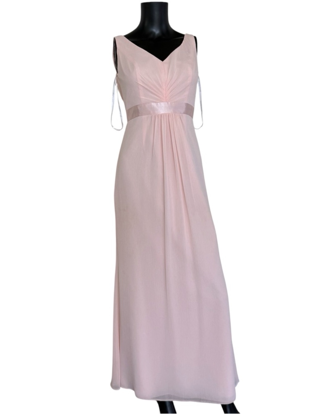 David's Bridal Pale Pink V-Neck Chiffon Maxi Dress